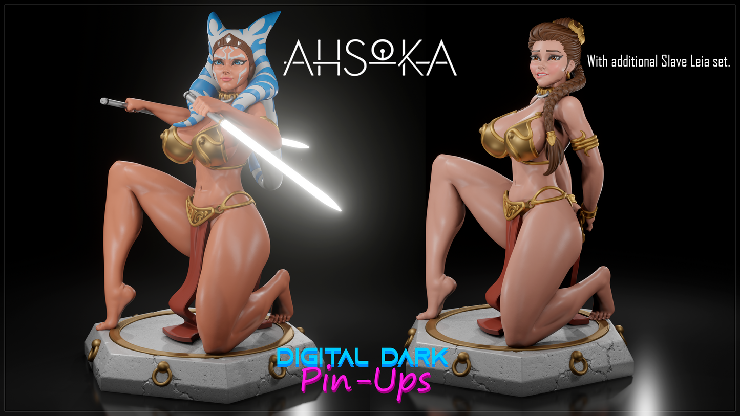 Ahsoka and Princess Leia Star Wars (fan art) (ADULT) - Star Wars Fan art - Female Adult Figurine for collecting, painting and showing off! Digital Dark Pinup OCTOBER 2023 RELEASE