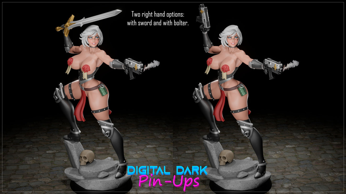 Battle Sister # 2 Warhammer 40,000 (ADULT Including FUTA editions now available) - Fan Created Art and Sculpture - Female Adult Figurine for collecting, painting and showing off! Digital Dark Pinup January 2024 RELEASE