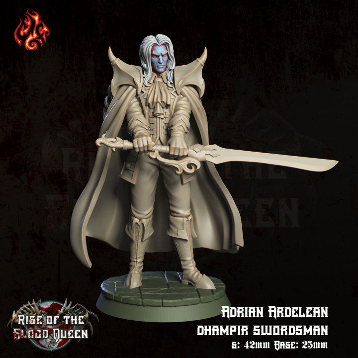 Adrian Ardelean Dhampir Swordsman - Rise of the Blood Queen (SHOPIFY EXCLUSIVE ITEM) - from Crippled God Foundry - Table-top gaming mini and collectable for painting. - from Crippled God Foundry - Table-top gaming mini and collectable for painting.