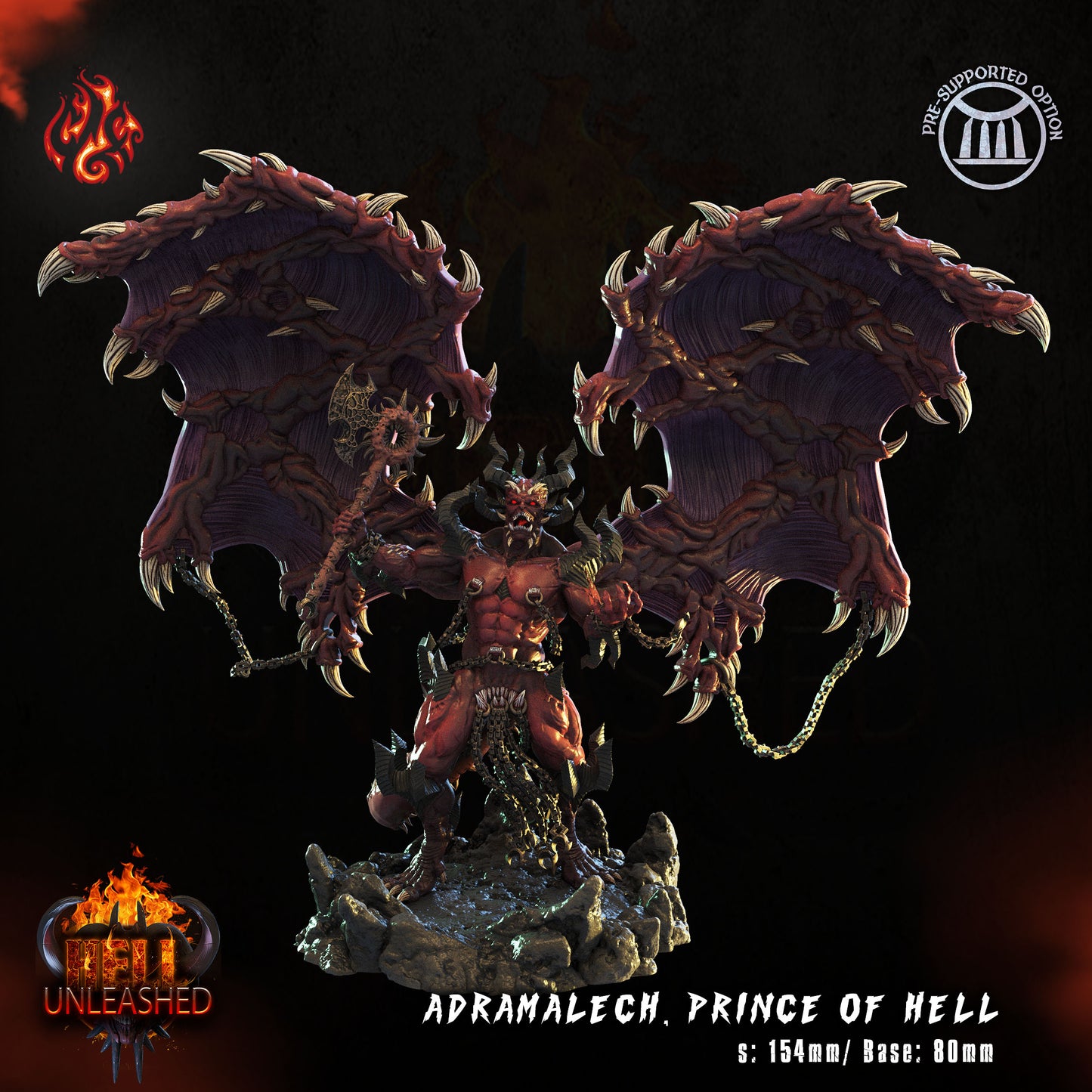 Adramalech, Prince of Hell - Hell Unleashed Series from Crippled God Foundry - Table-top gaming mini and collectable for painting.
