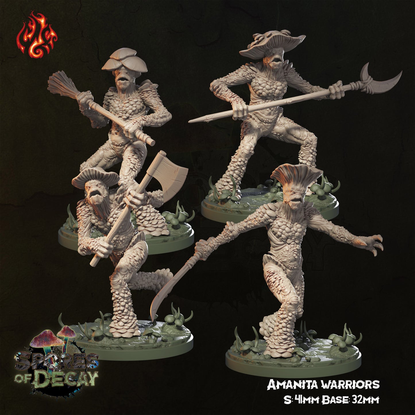 Spores of Decay - Amanita Warriors - from Crippled God Foundry - Table-top gaming mini and collectable for painting.