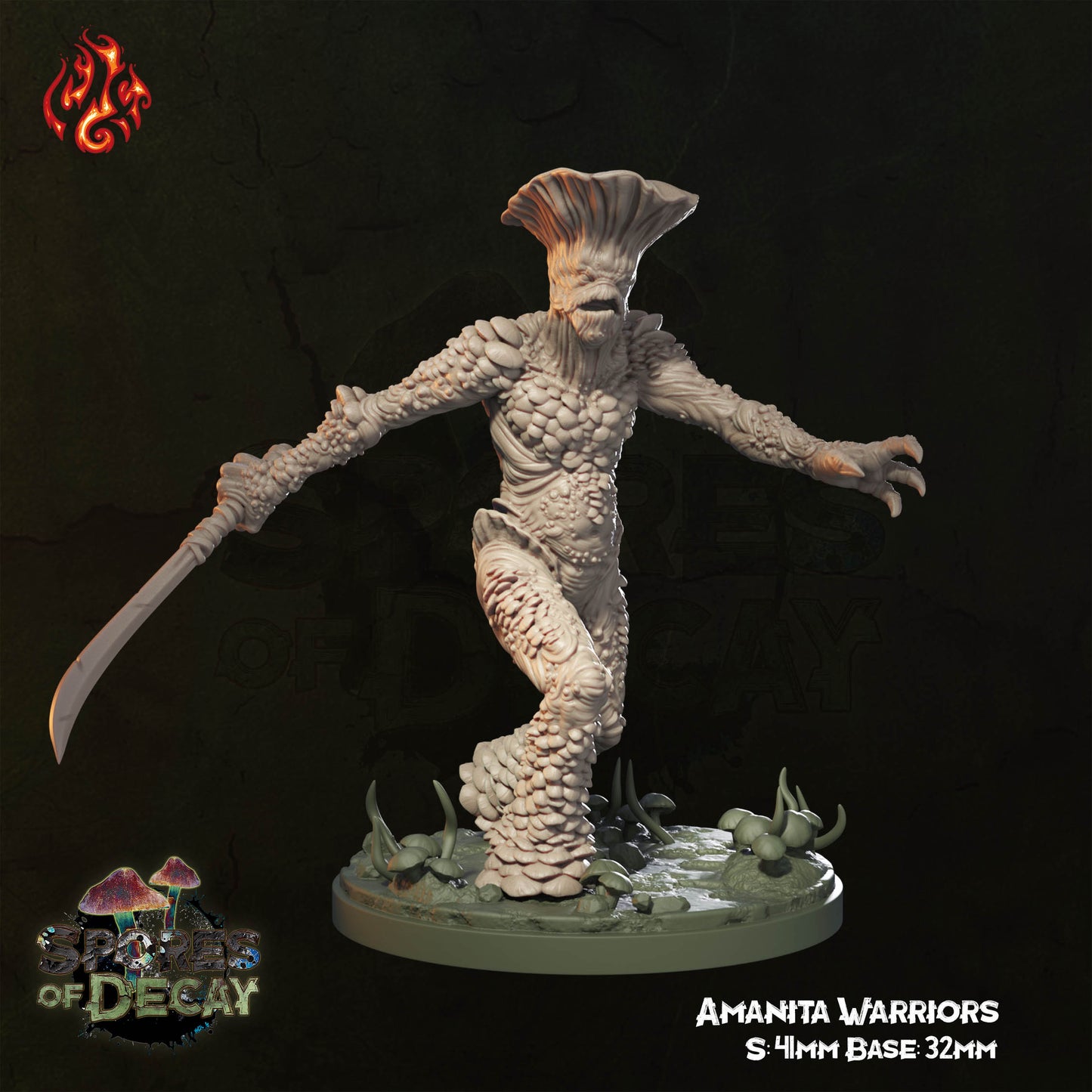 Spores of Decay - Amanita Warriors - from Crippled God Foundry - Table-top gaming mini and collectable for painting.