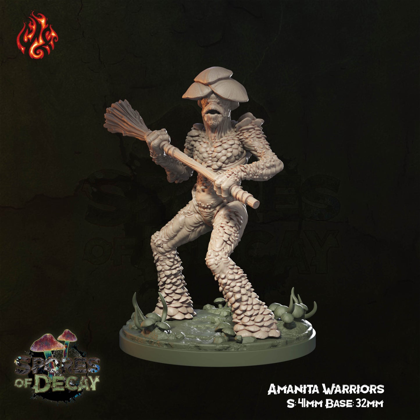 Spores of Decay - Amanita Warriors - from Crippled God Foundry - Table-top gaming mini and collectable for painting.