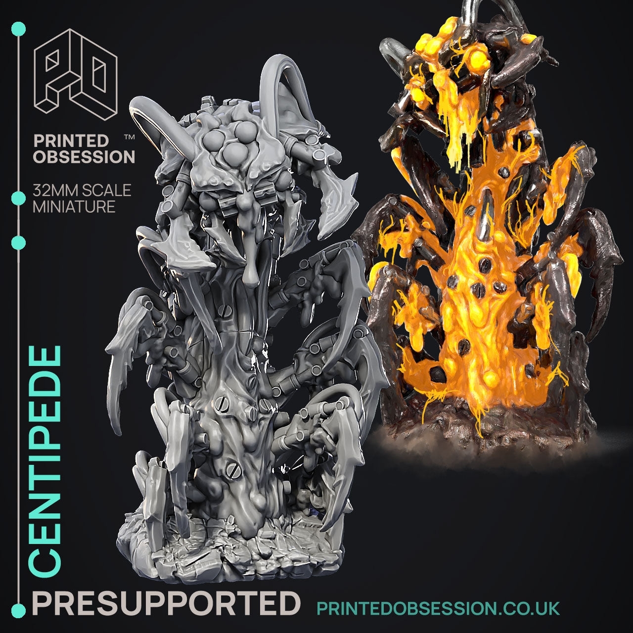 Centipede - The Scrap Wastes - The Printed Obsession - Table-top mini, 3D Printed Collectable for painting and playing!