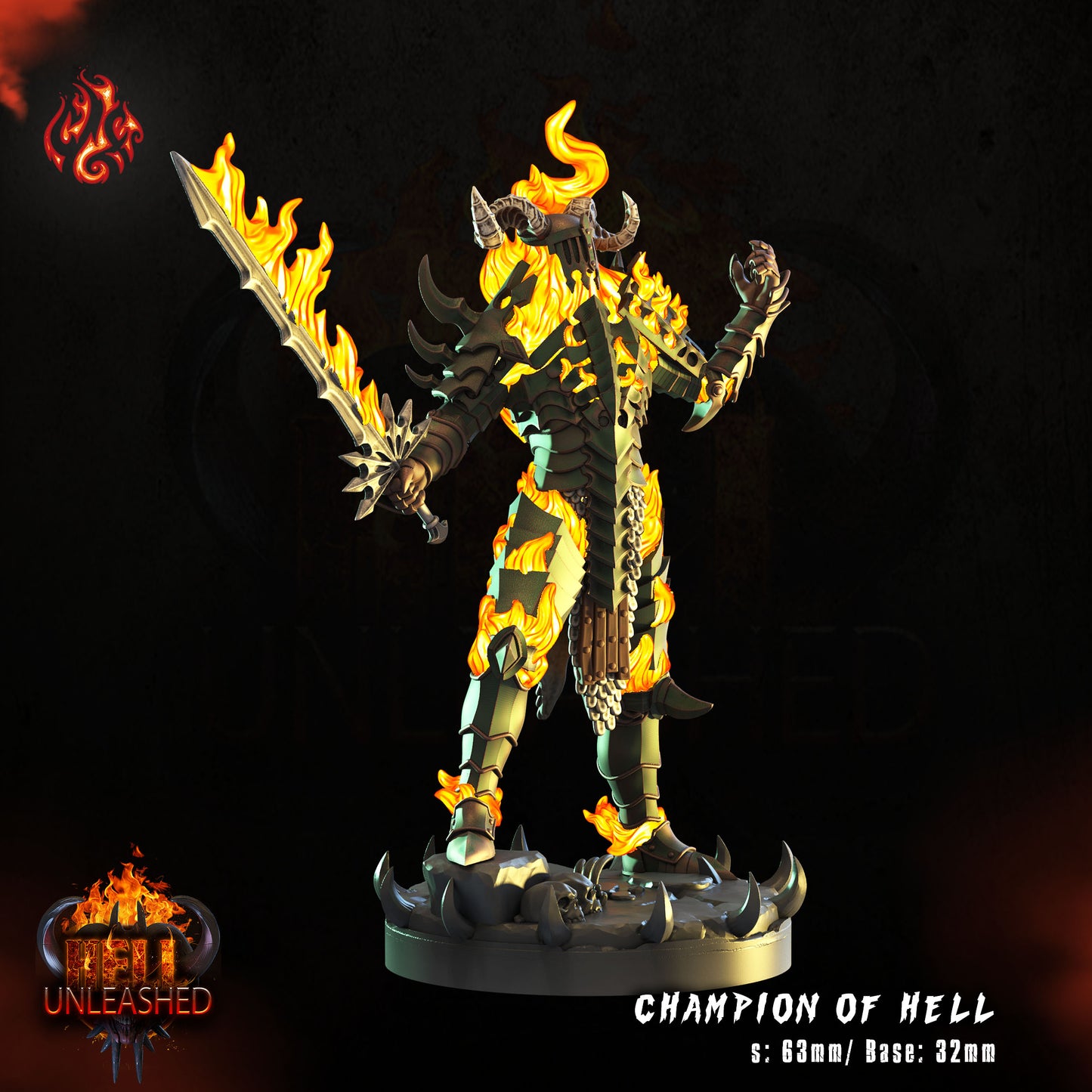 Champion of Hell - Hell Unleashed Series from Crippled God Foundry - Table-top gaming mini and collectable for painting.