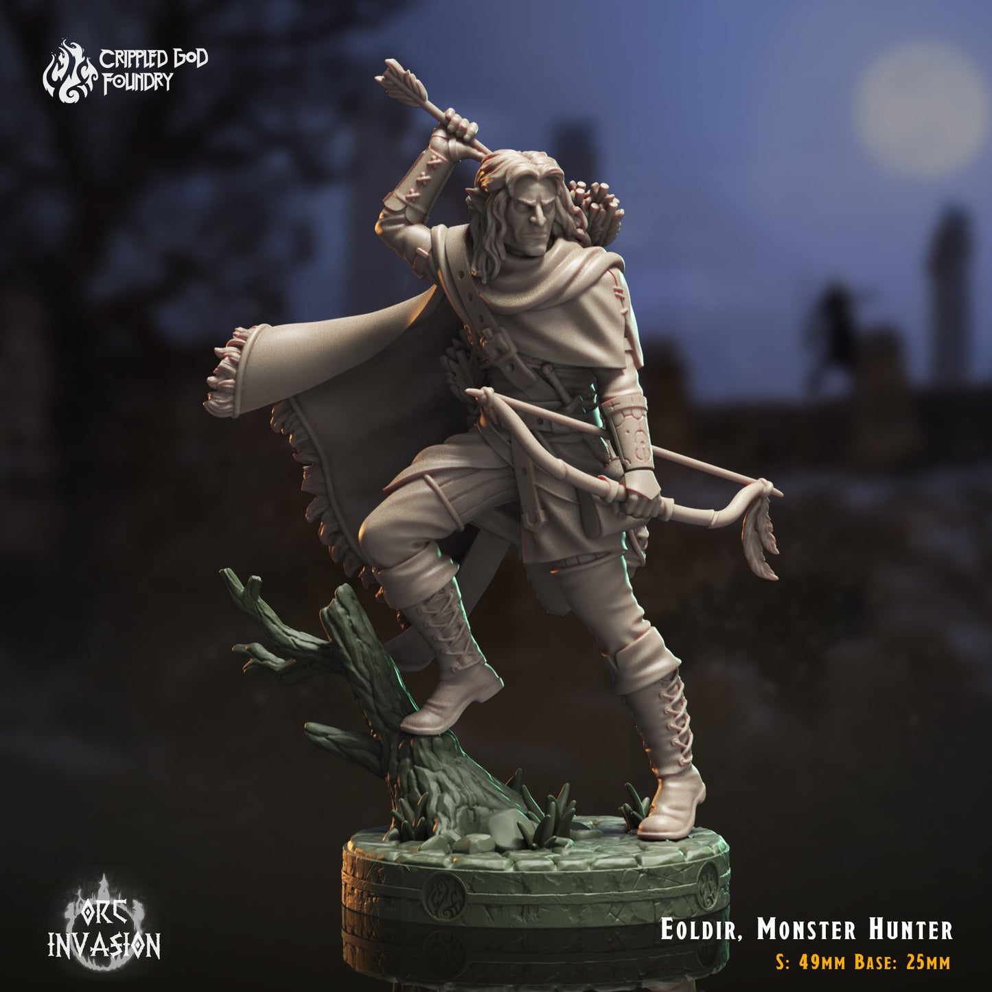 Eoldir, Wood Elf Monster Hunter - Orc Invasion - from Crippled God Foundry - Table-top gaming mini and collectable for painting.