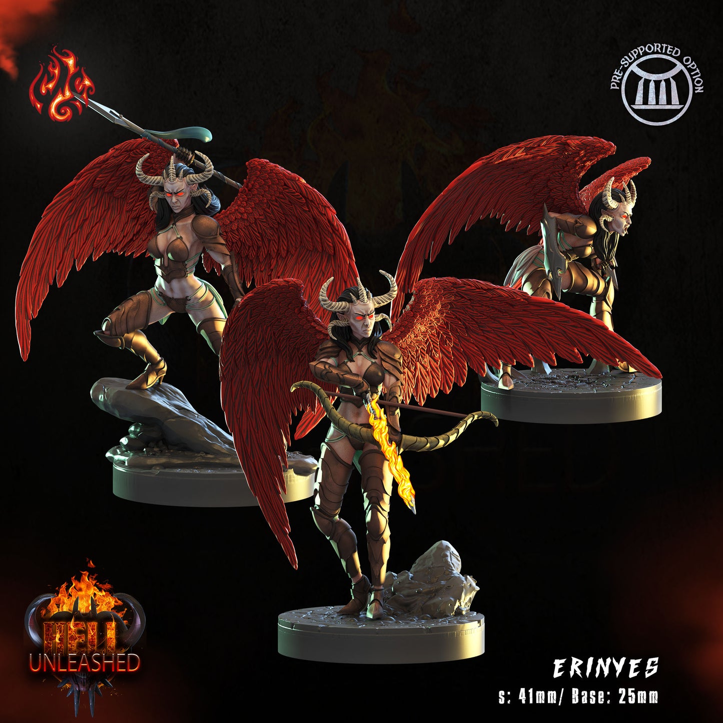 Erinyes - Hell Unleashed Series from Crippled God Foundry - Table-top gaming mini and collectable for painting.