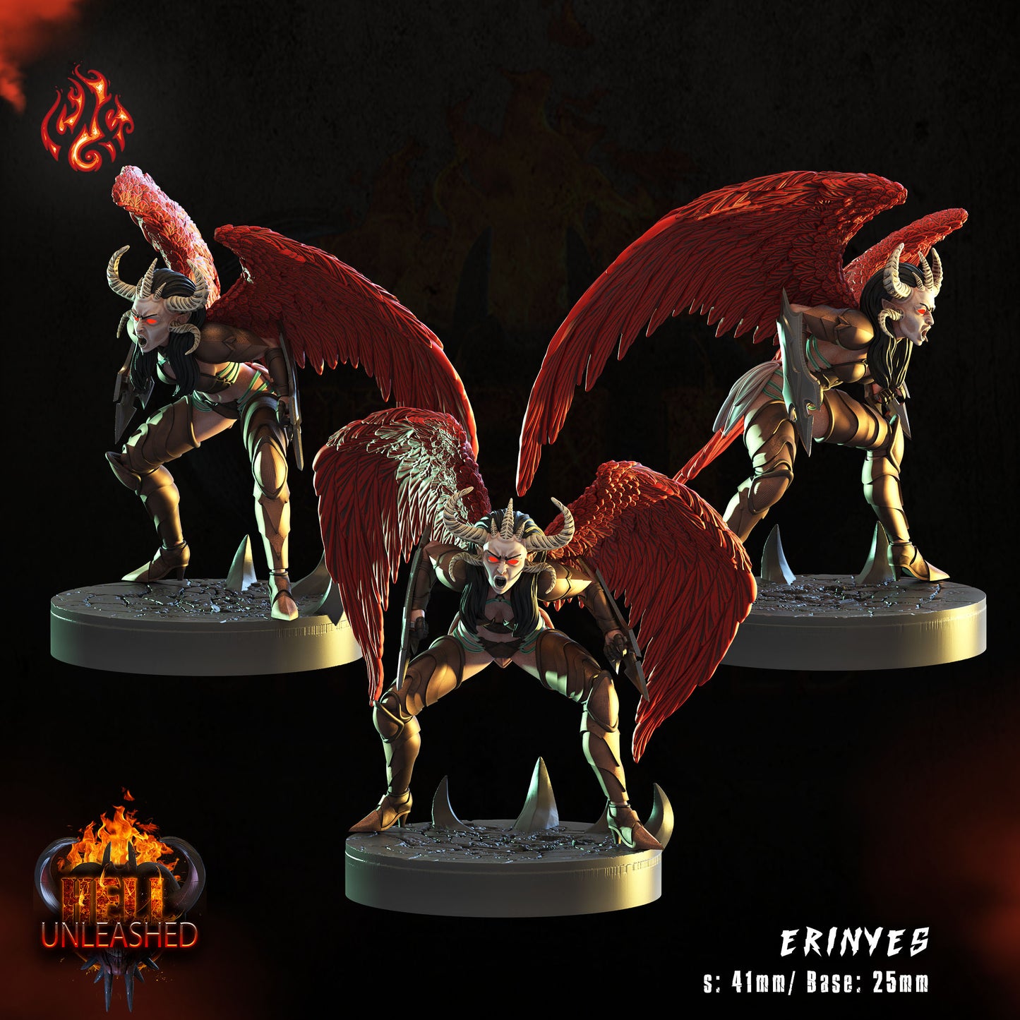 Erinyes - Hell Unleashed Series from Crippled God Foundry - Table-top gaming mini and collectable for painting.