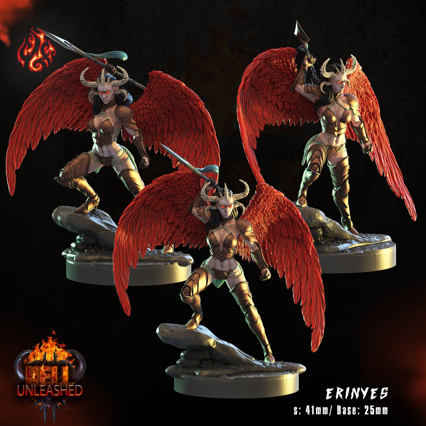 Erinyes - Hell Unleashed Series from Crippled God Foundry - Table-top gaming mini and collectable for painting.