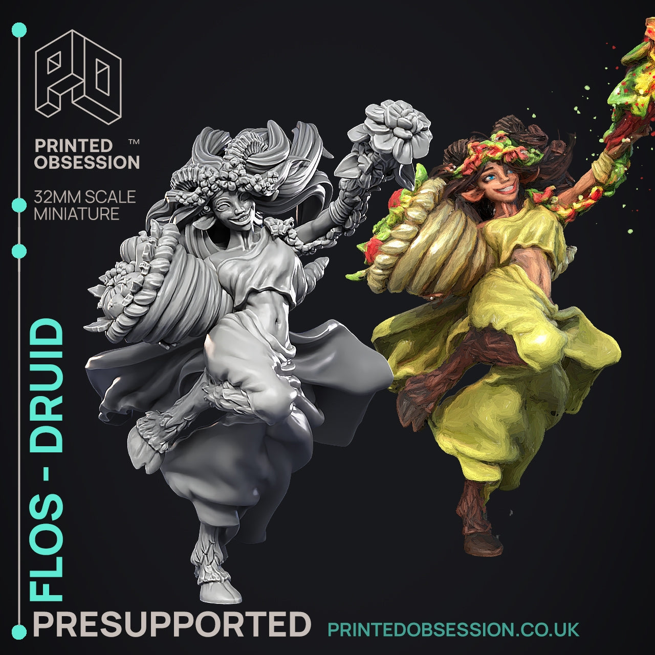 Flos Druid - Godly Avatar series 2 - The Printed Obsession - Table-top mini, 3D Printed Collectable for painting and playing!