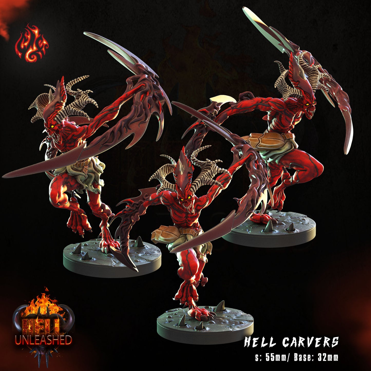 Hell Carvers - Hell Unleashed Series from Crippled God Foundry - Table-top gaming mini and collectable for painting.