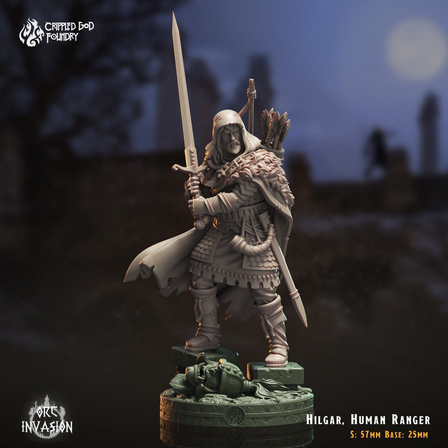 Hilgar, Human Ranger - Orc Invasion - from Crippled God Foundry - Table-top gaming mini and collectable for painting.