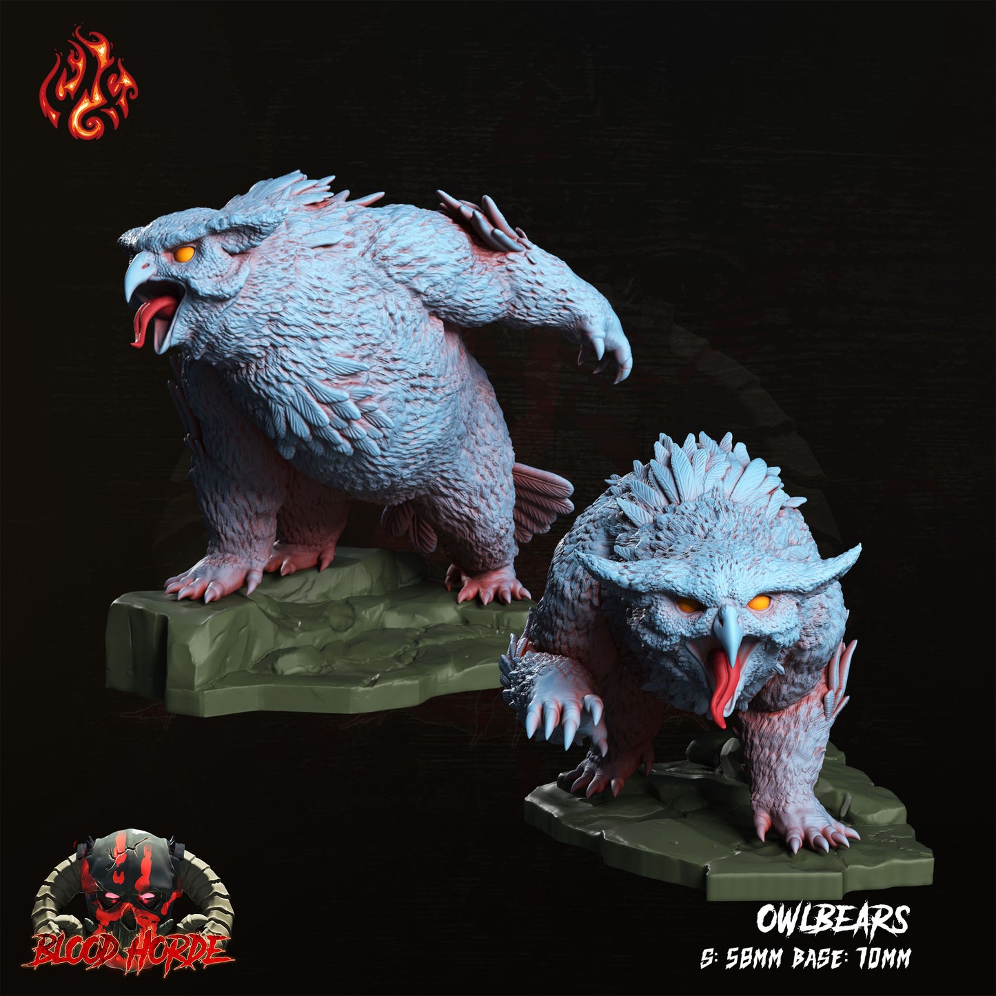 Owlbears & Owlbear Riders (4 variants) - The Bloode Horde - from Crippled God Foundry - Table-top gaming mini and collectable for painting.