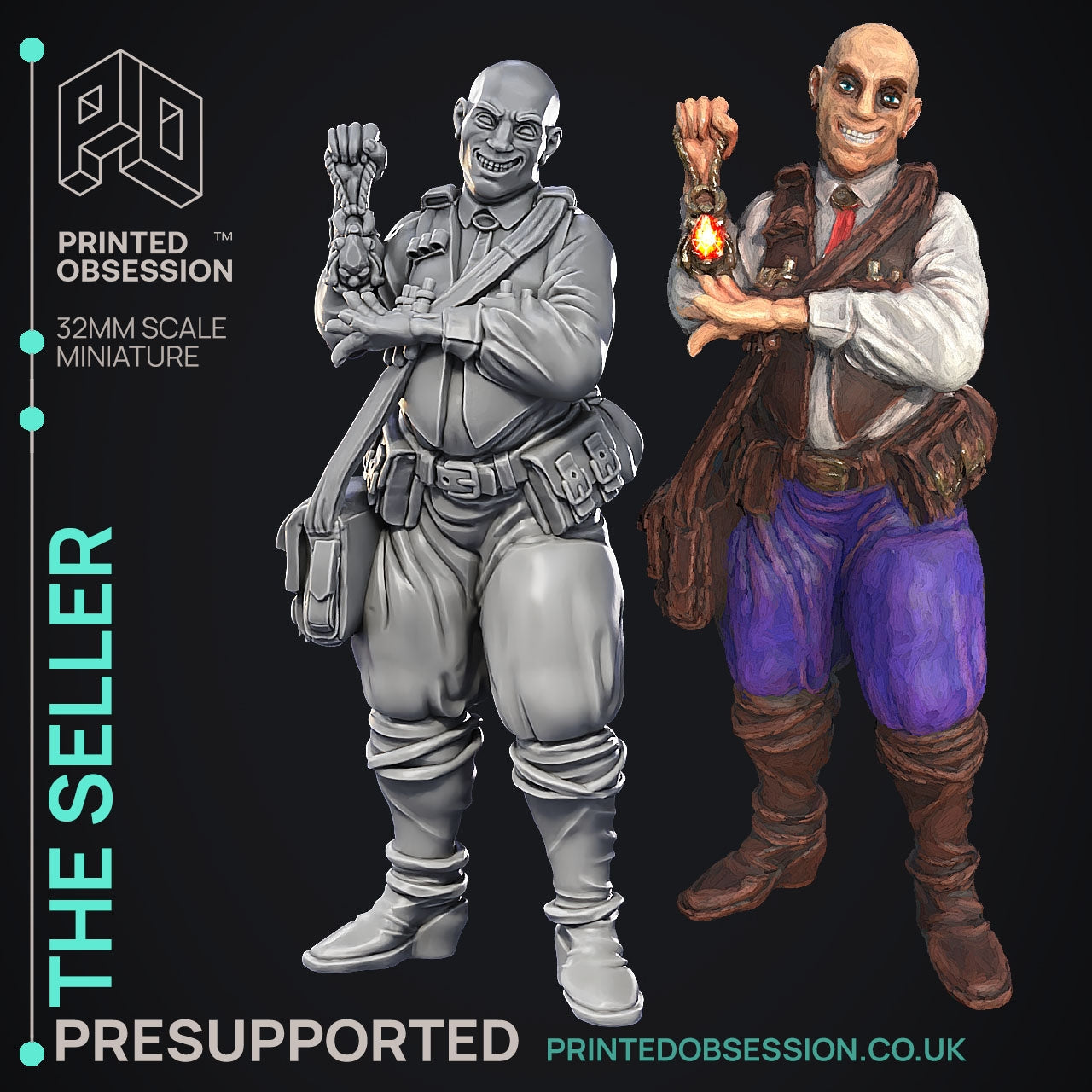 The Seller - The Talisman Seller series (role play props and more) The Printed Obsession - Table-top mini, 3D Printed Collectable for painting and playing!