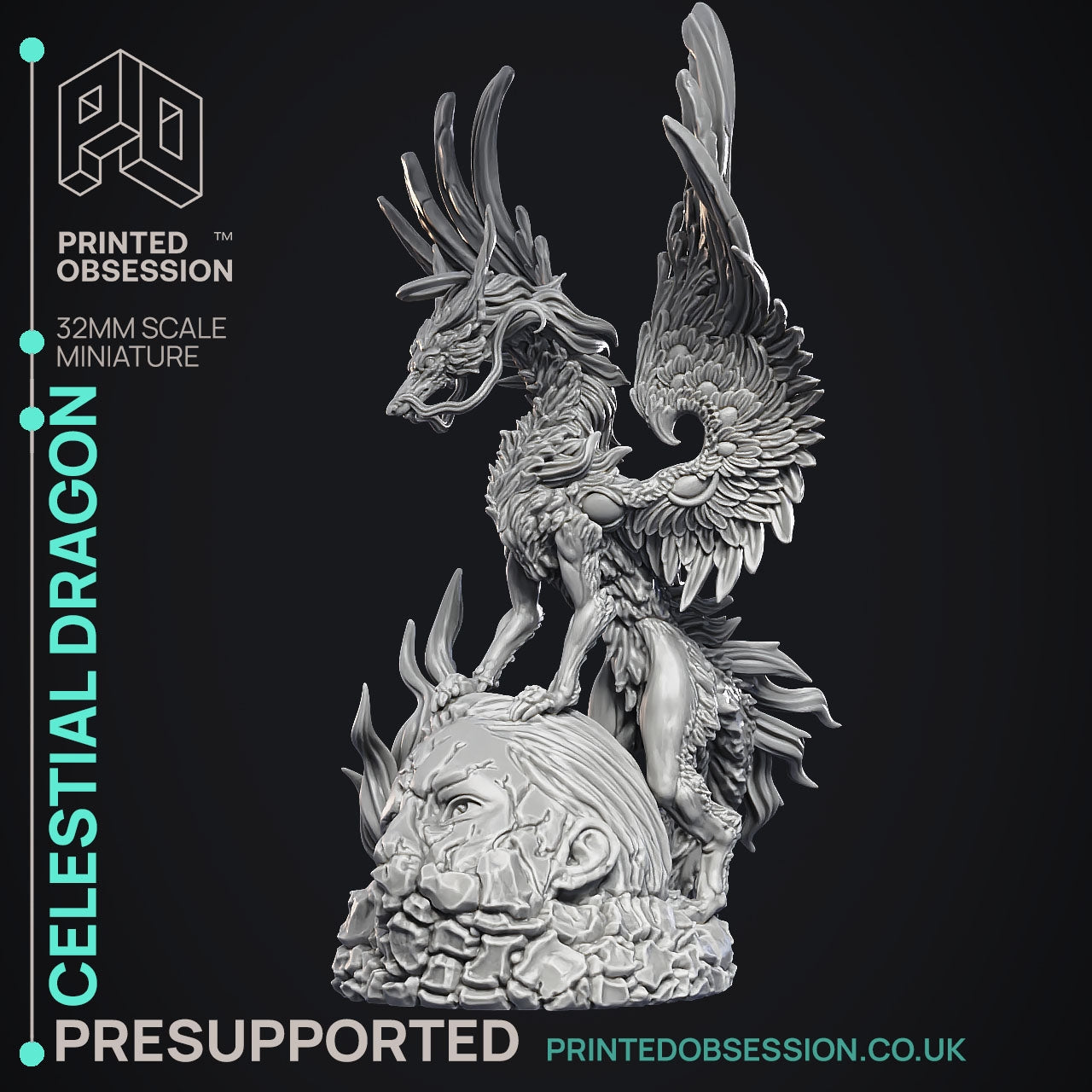 Three Dragons Celestial Dragon - The Printed Obsession - Table-top mini, 3D Printed Collectable for painting and playing!