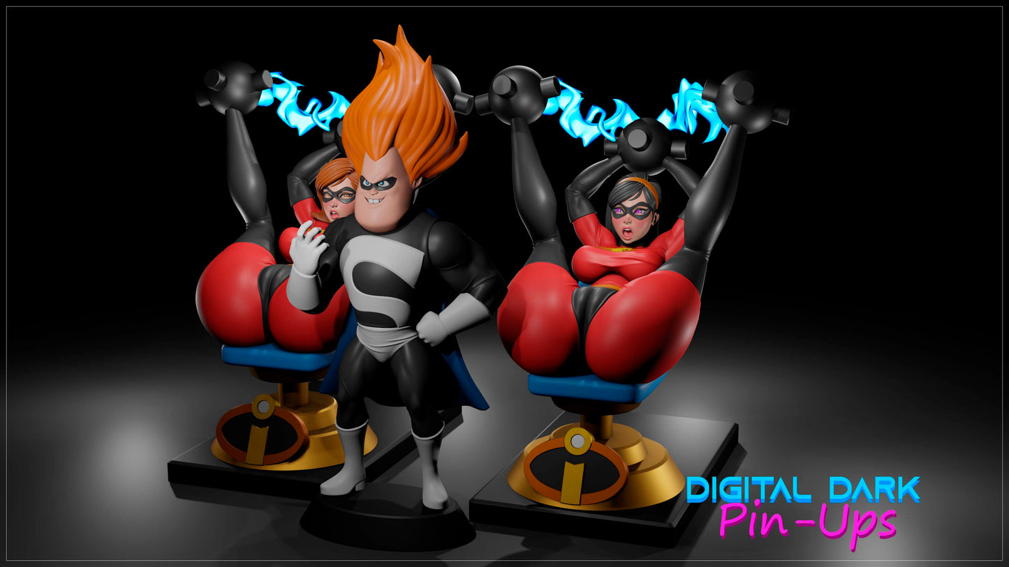 Elastic Girl and Invisible Girl w/ Evil Villain (ADULT Including FUTA editions now available) - Fan Created Art and Sculpture - Female Adult Figurine for collecting, painting and showing off! Digital Dark Pinup