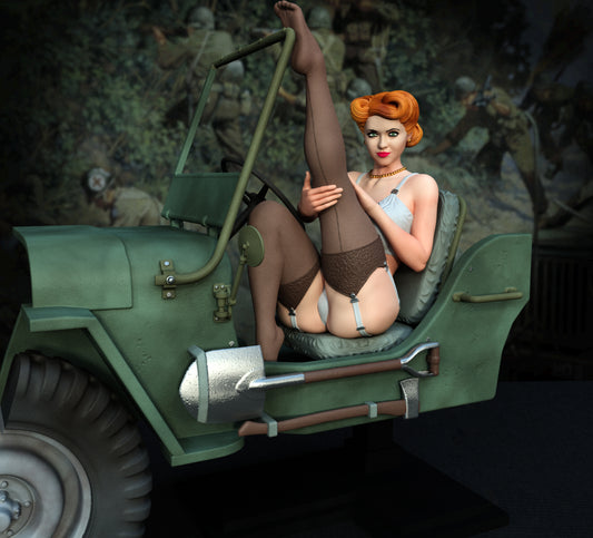 WWII Jeep Pin-up style Figurine Model Kit for collecting, building and painting for Adults