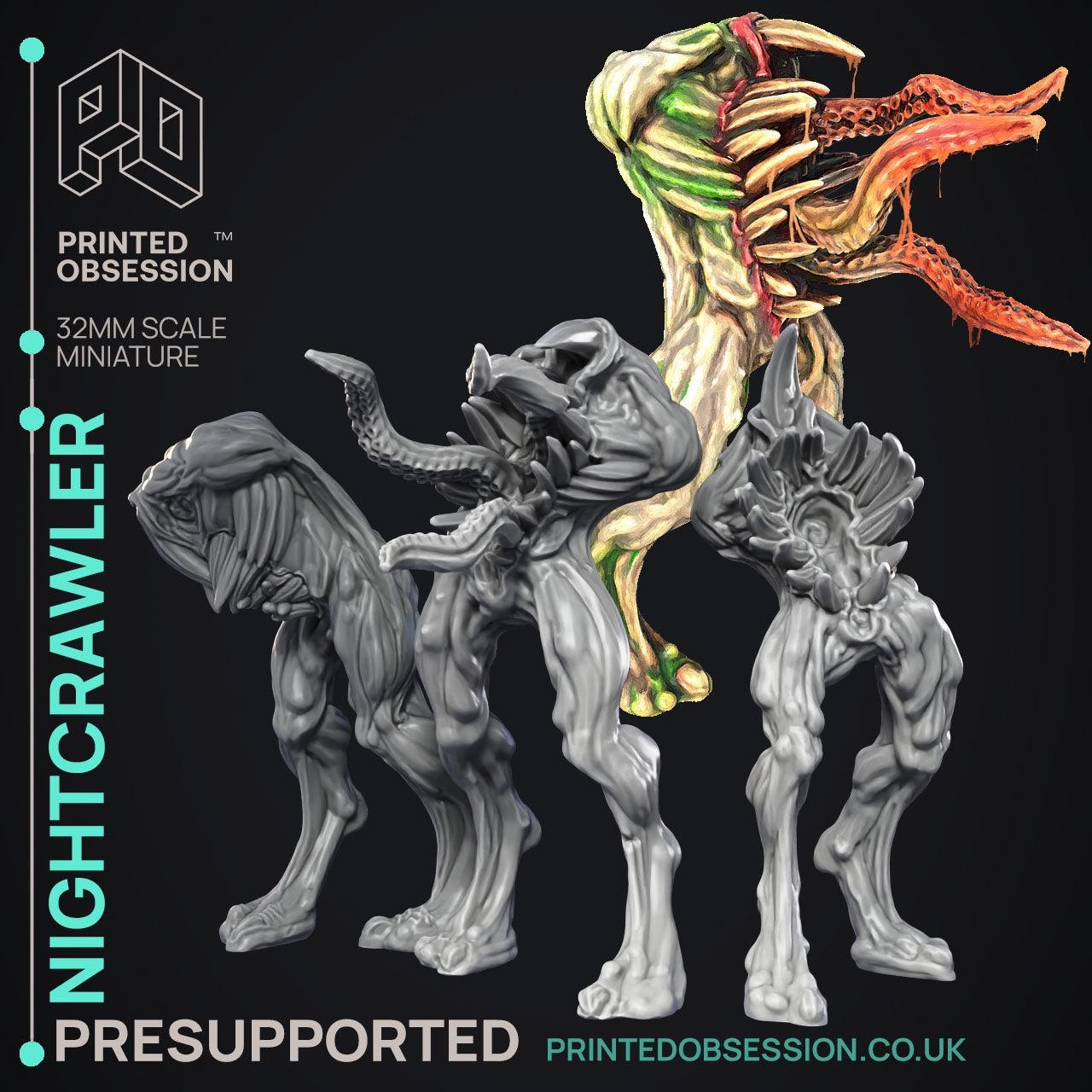 Nightcrawler - The Dark Wood Cryptids - The Printed Obsession - Table-top mini, 3D Printed Collectable for painting and playing!