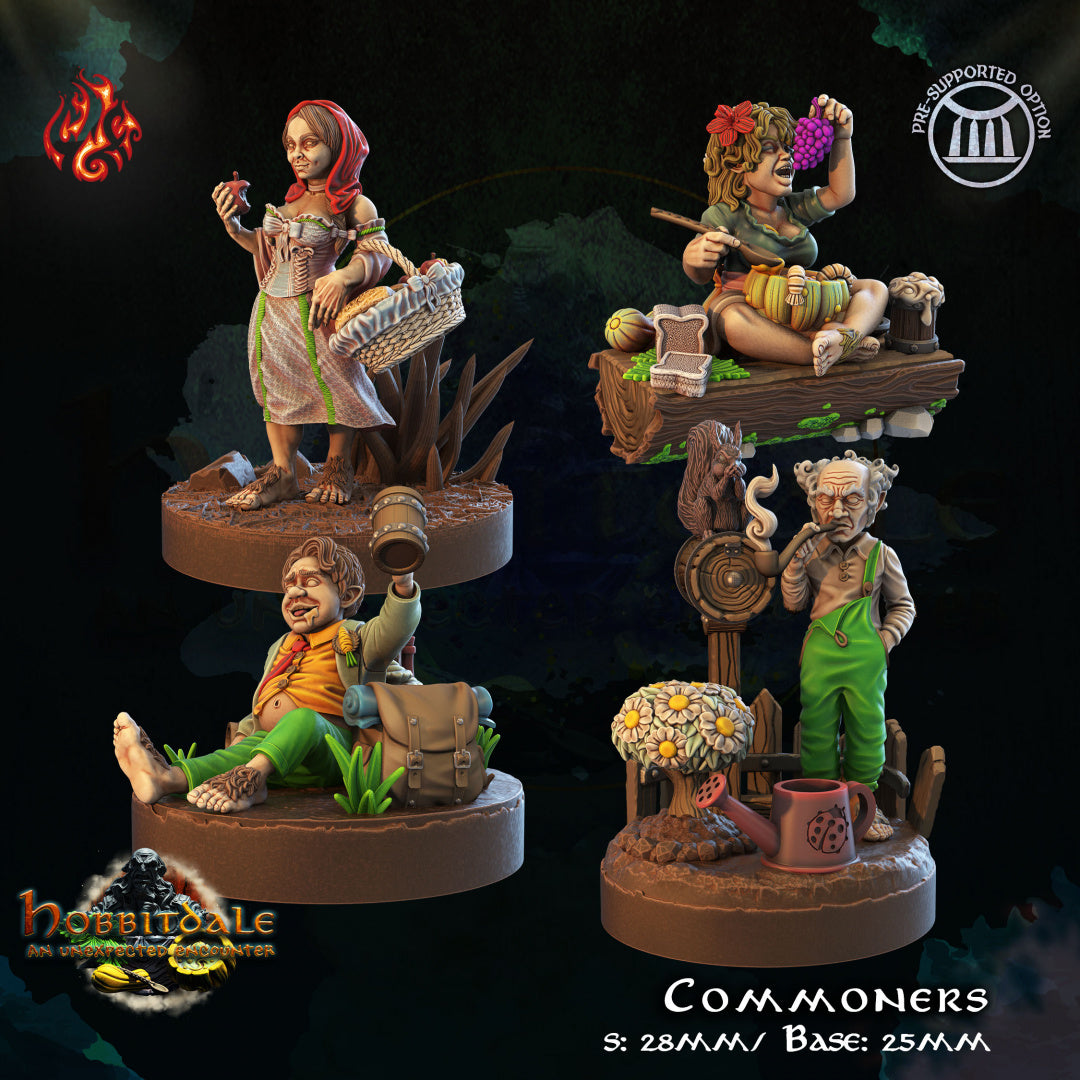 Hobbitdale - Commoners set includes 3 figurines from Crippled God Foundry - Table-top gaming mini and collectable for painting.