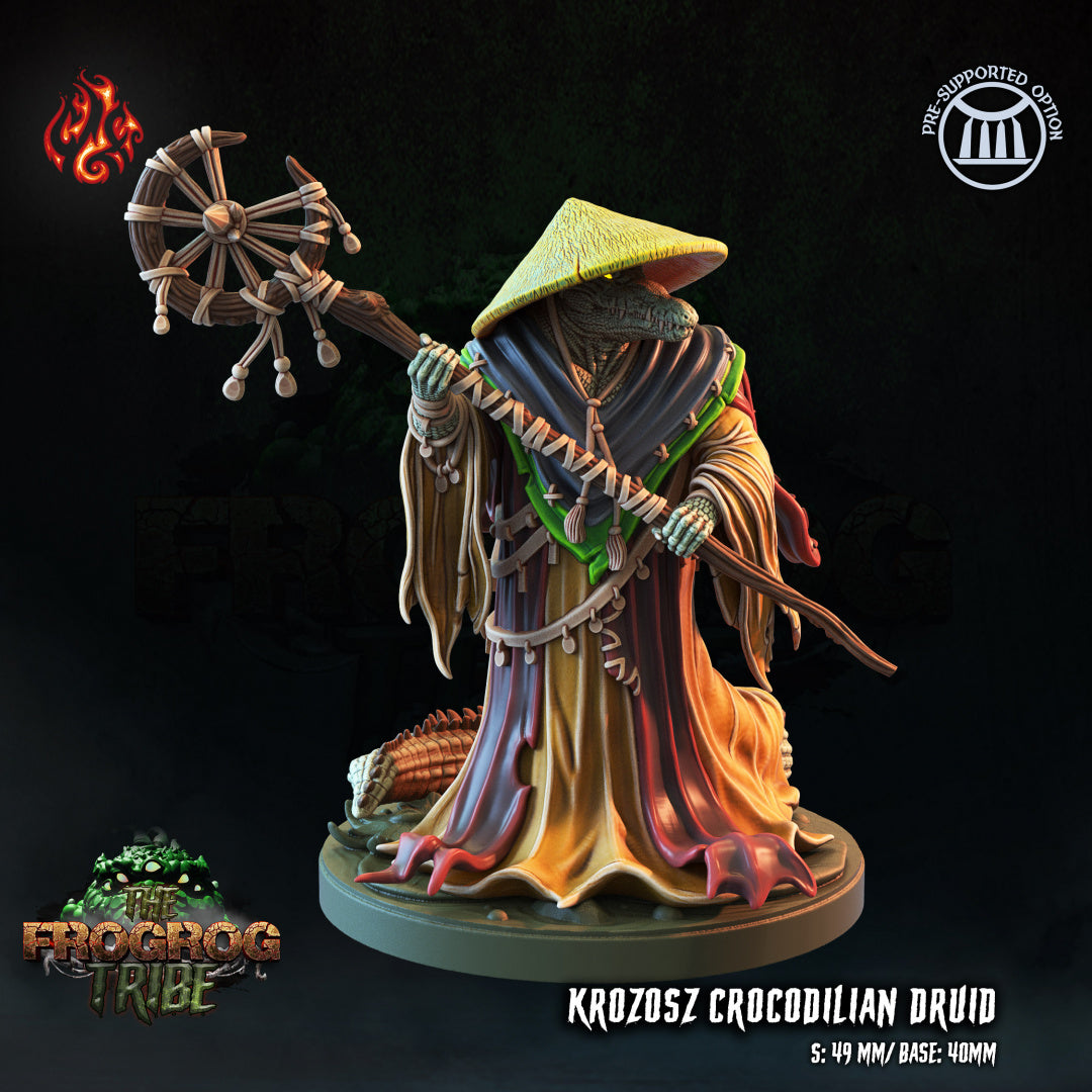 The Frogrog Tribe - Frogrog Krozosz Crocodilian Druid Series from Crippled God Foundry - Table-top gaming mini and collectable for painting.