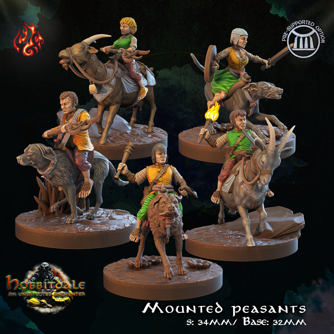 Hobbitdale - Mounted Peasants set includes 3 figurines from Crippled God Foundry - Table-top gaming mini and collectable for painting.