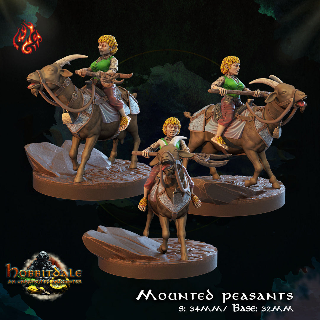 Hobbitdale - Mounted Peasants set includes 3 figurines from Crippled God Foundry - Table-top gaming mini and collectable for painting.