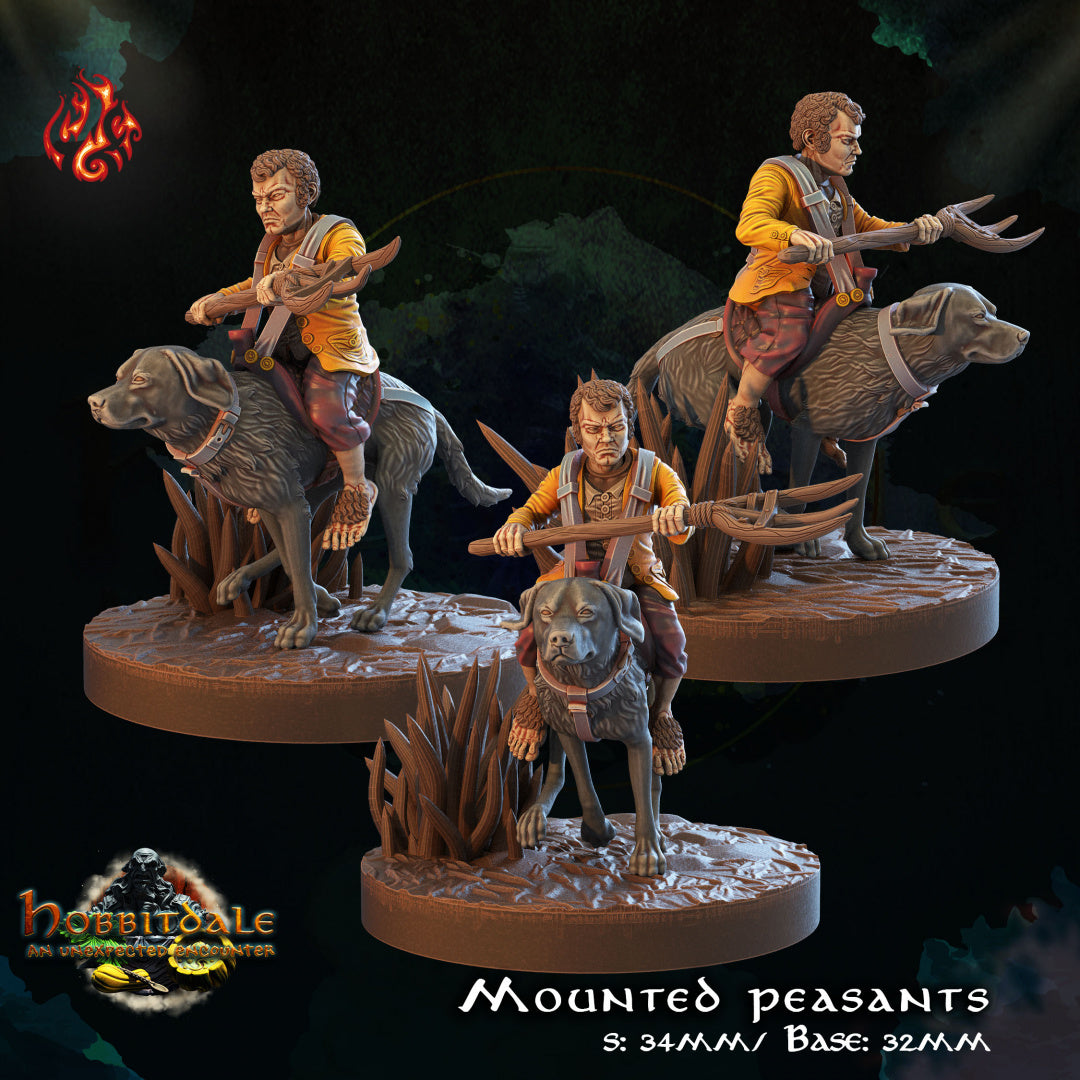 Hobbitdale - Mounted Peasants set includes 3 figurines from Crippled God Foundry - Table-top gaming mini and collectable for painting.