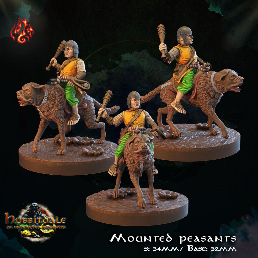 Hobbitdale - Mounted Peasants set includes 3 figurines from Crippled God Foundry - Table-top gaming mini and collectable for painting.