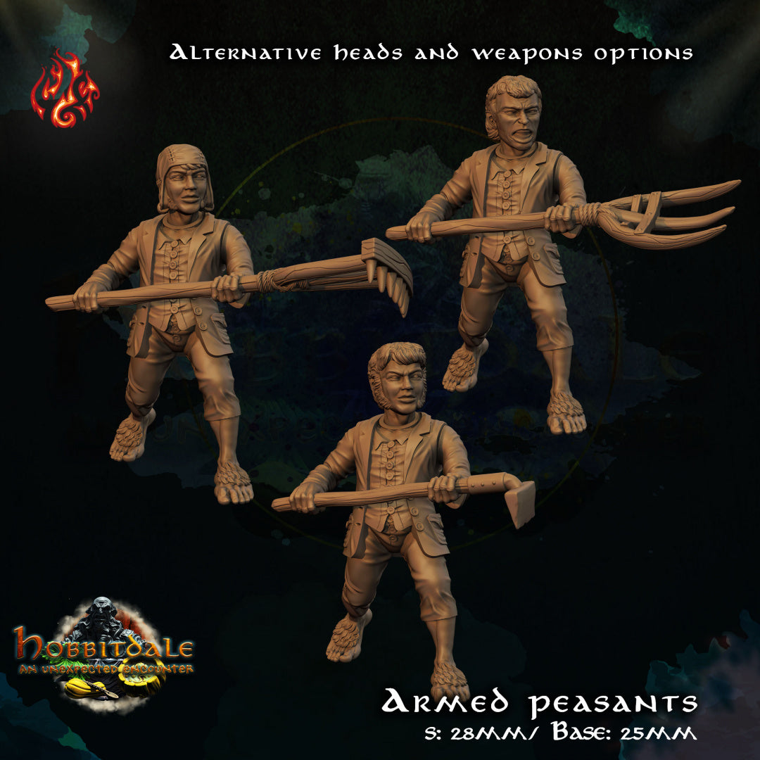 Hobbitdale - Armed Peasants set includes 3 figurines from Crippled God Foundry - Table-top gaming mini and collectable for painting.