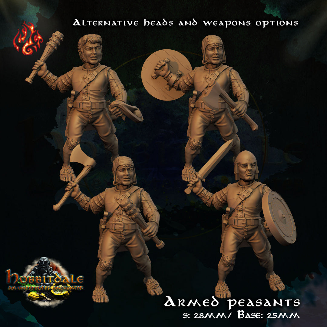 Hobbitdale - Armed Peasants set includes 3 figurines from Crippled God Foundry - Table-top gaming mini and collectable for painting.