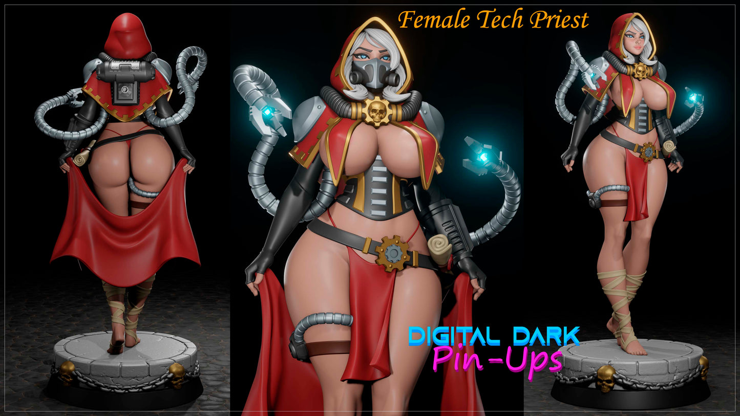 Warhammer 40K Adeptus Mechanicus Female Tech Priest - (FUTA editions are now available for all ADULT figures) - Fan Created Art and Sculpture - Female Adult Figurine for collecting, painting and showing off! Digital Dark Pinup August 2024 RELEASE