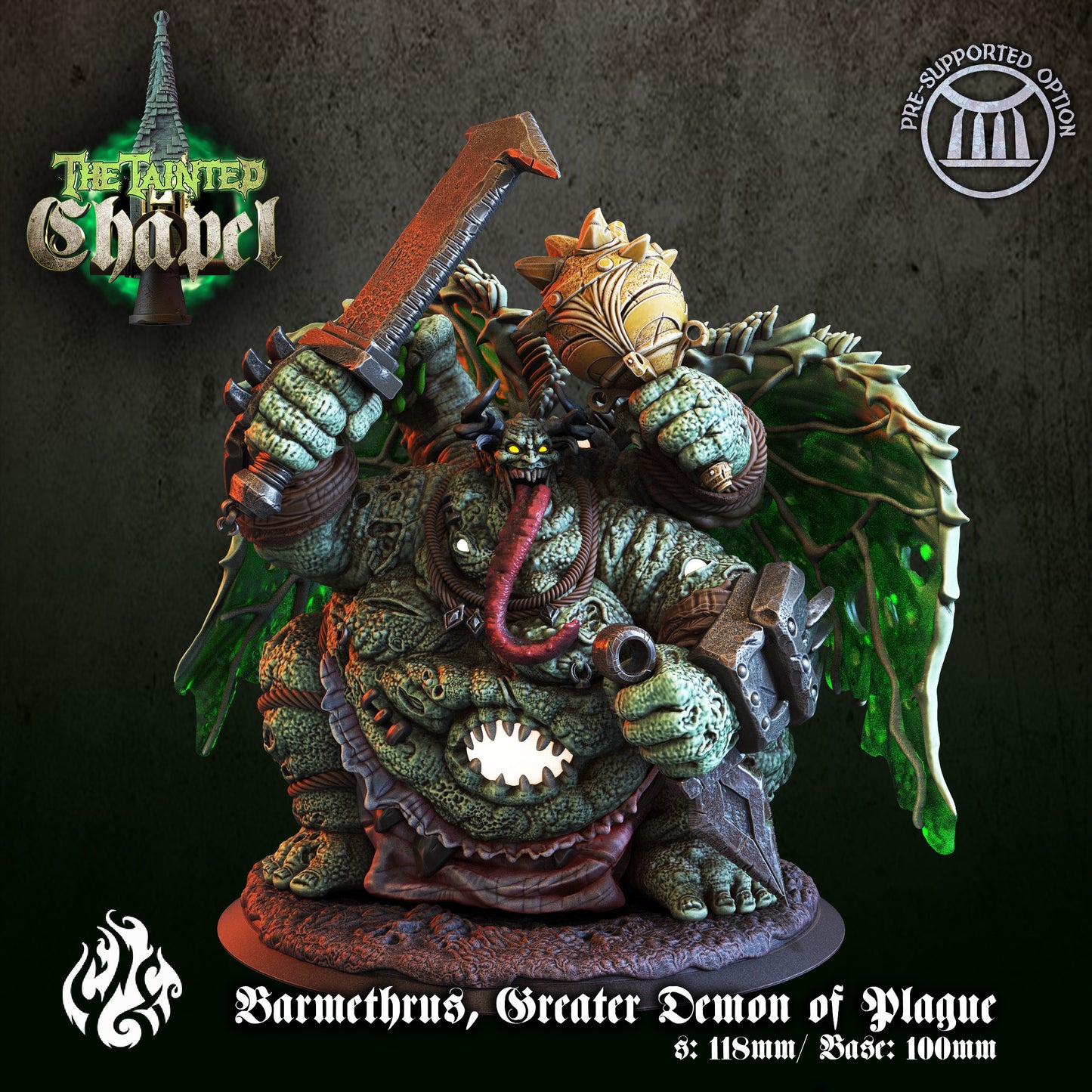 Barmethrus, Greater Demon of Plague - The Tainted Chapel Series from Crippled God Foundry - Table-top gaming mini and collectable for painting.
