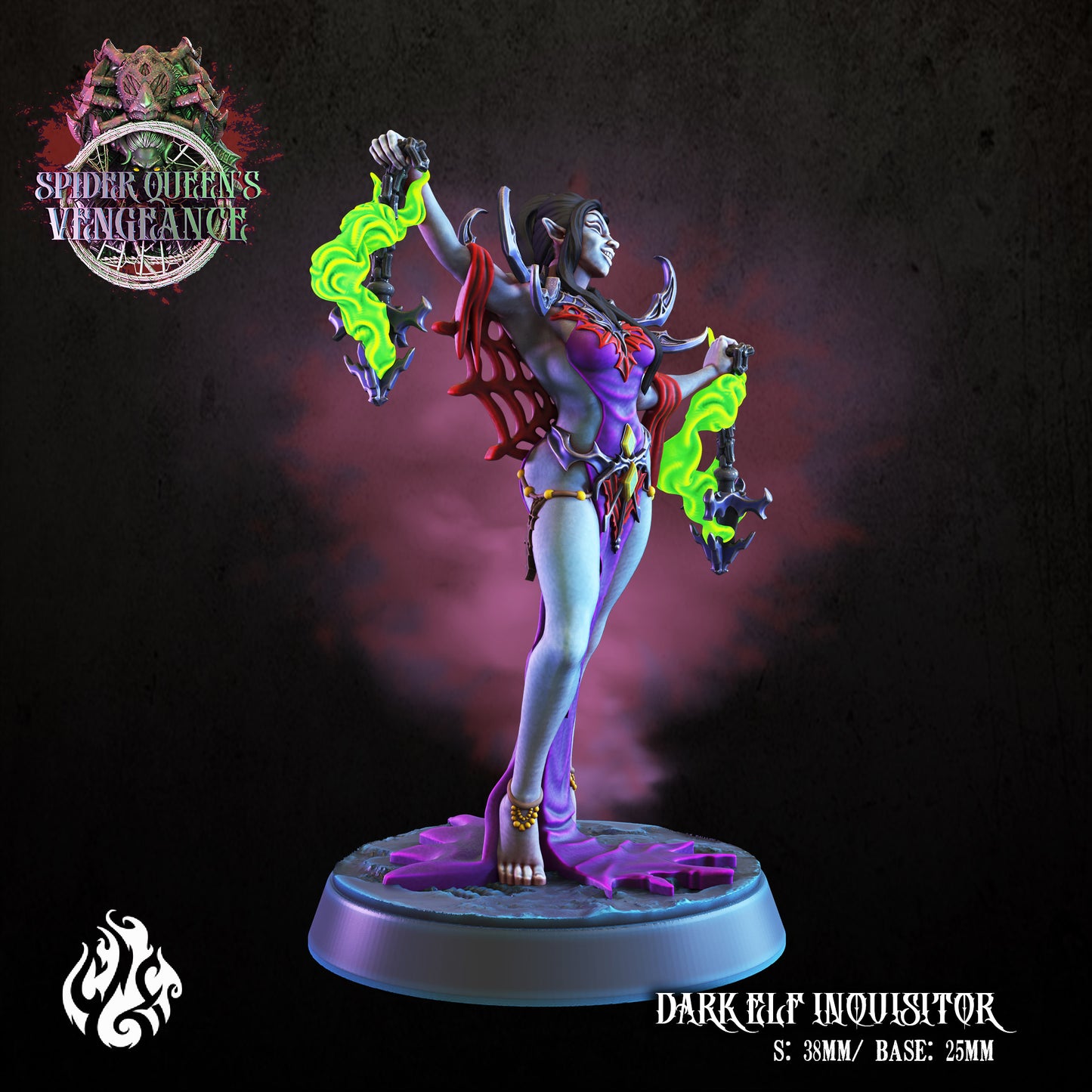Dark elf Inquisitor Spider Queen's Vengeance Series from Crippled God Foundry - Table-top gaming mini and collectable for painting.