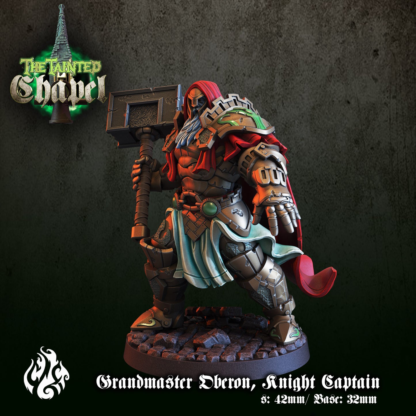 Grand Master Oberon Knight Captain - The Tainted Chapel Series from Crippled God Foundry - Table-top gaming mini and collectable for painting.