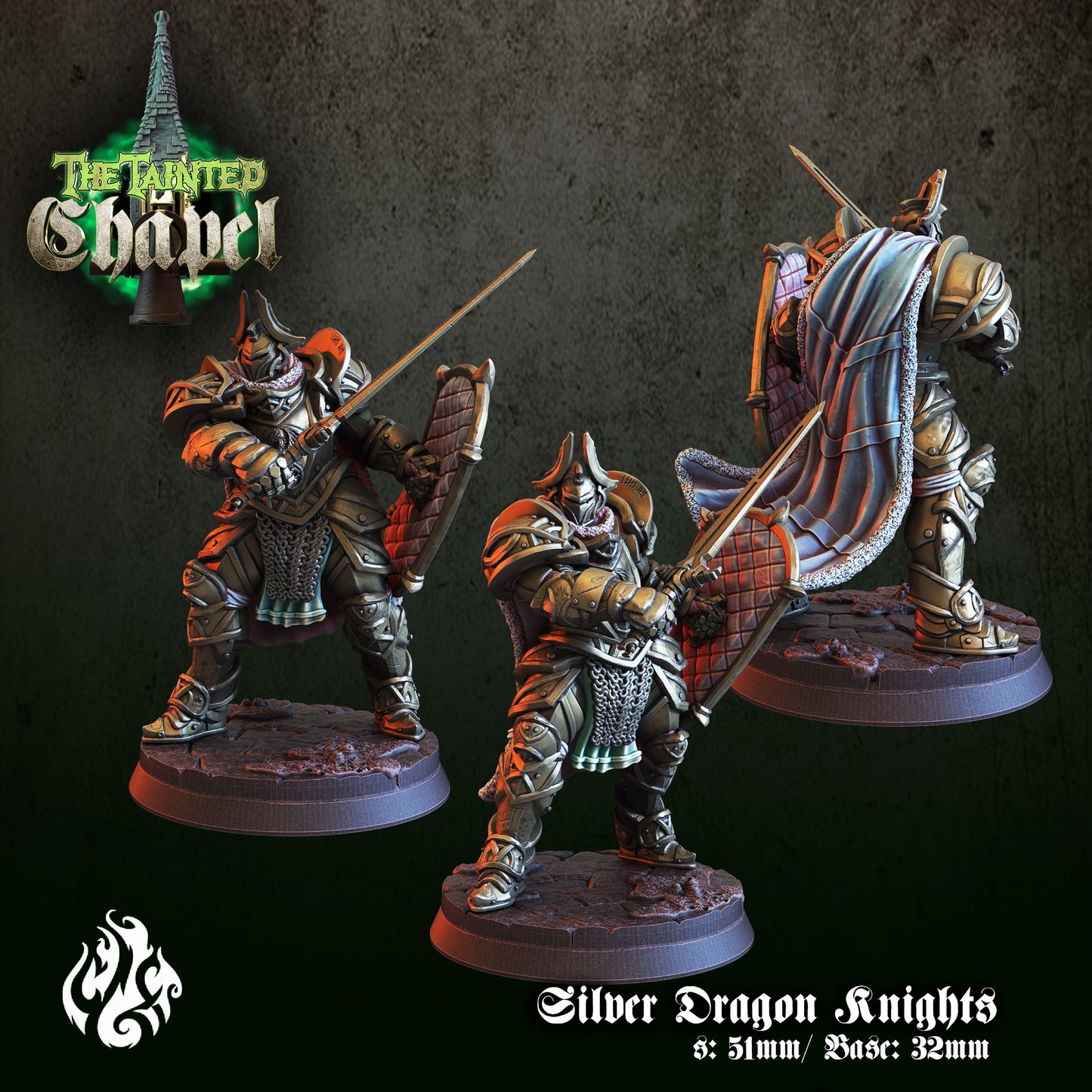 Silver Dragon Knights - The Tainted Chapel Series from Crippled God Foundry - Table-top gaming mini and collectable for painting.