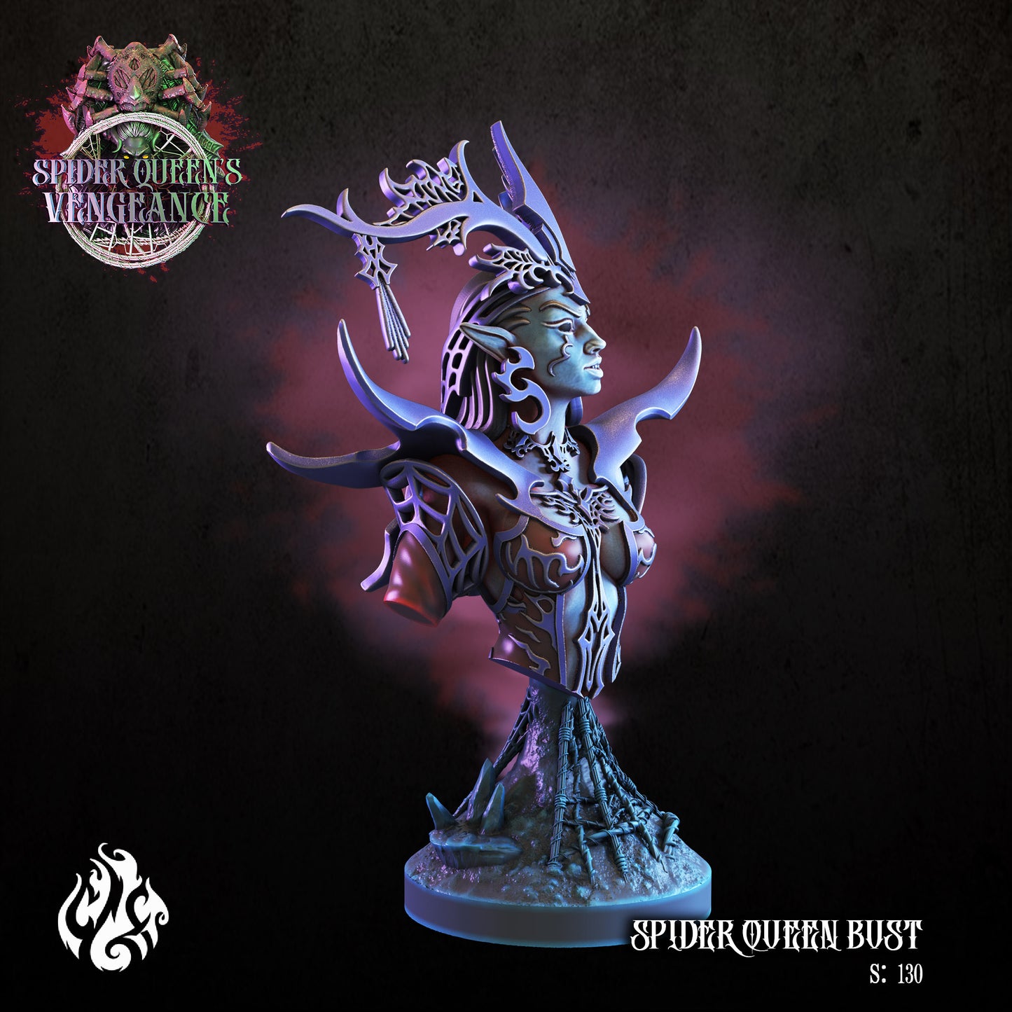 Bust of G'elyanna Abaeir the Spider Queen Spider Queen's Vengeance Series from Crippled God Foundry - Table-top gaming mini and collectable for painting.