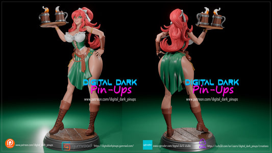 The Barmaid - Female FUTA editions are now available for all ADULT figures and kits. | Adult Figurine for collecting, painting and showing off! Digital Dark Pinup Classic