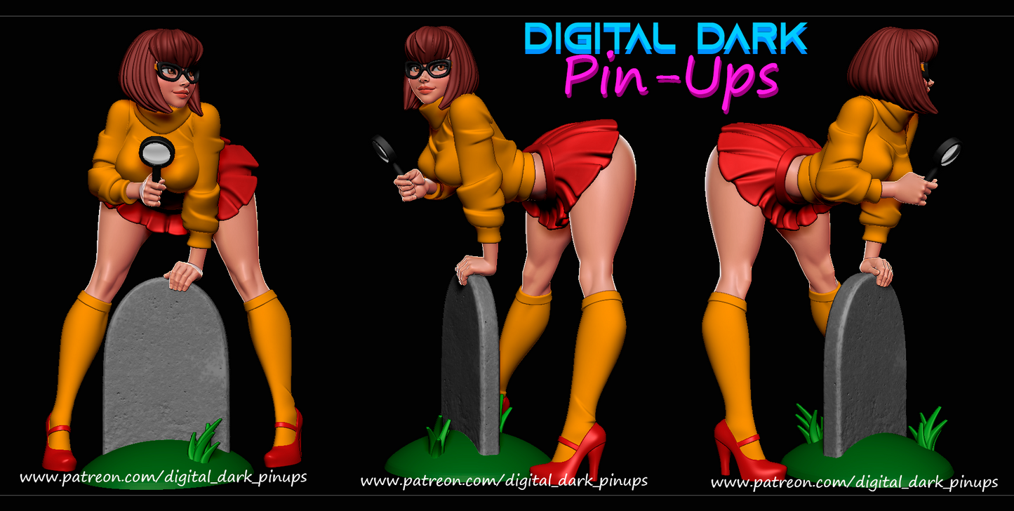 Velma from Scooby Dooby Doo Where are you? - Female Adult FUTA editions are now available for all ADULT figures and kits. Figurine for collecting, painting and showing off! Digital Dark Pinup Classic (ADULT Figurine not a toy))