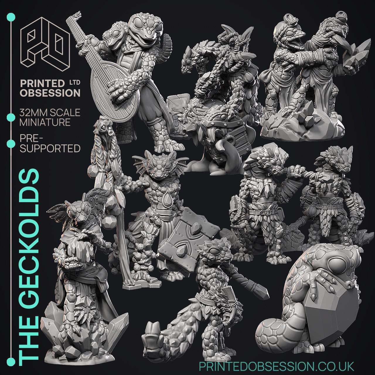 The Geckolds - The Printed Obsession - Table-top mini, 3D Printed Collectable for painting and playing!