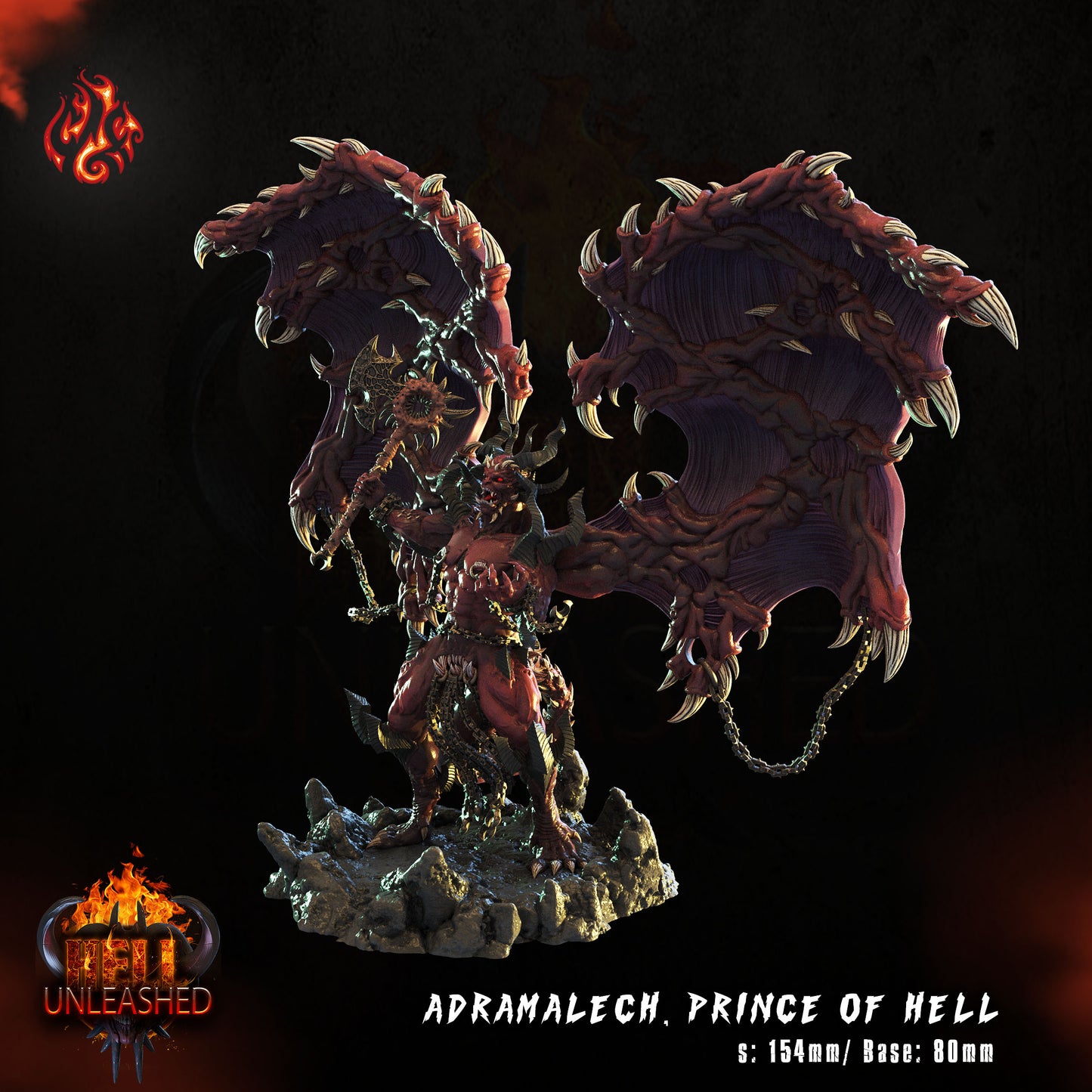 Adramalech, Prince of Hell - Hell Unleashed Series from Crippled God Foundry - Table-top gaming mini and collectable for painting.