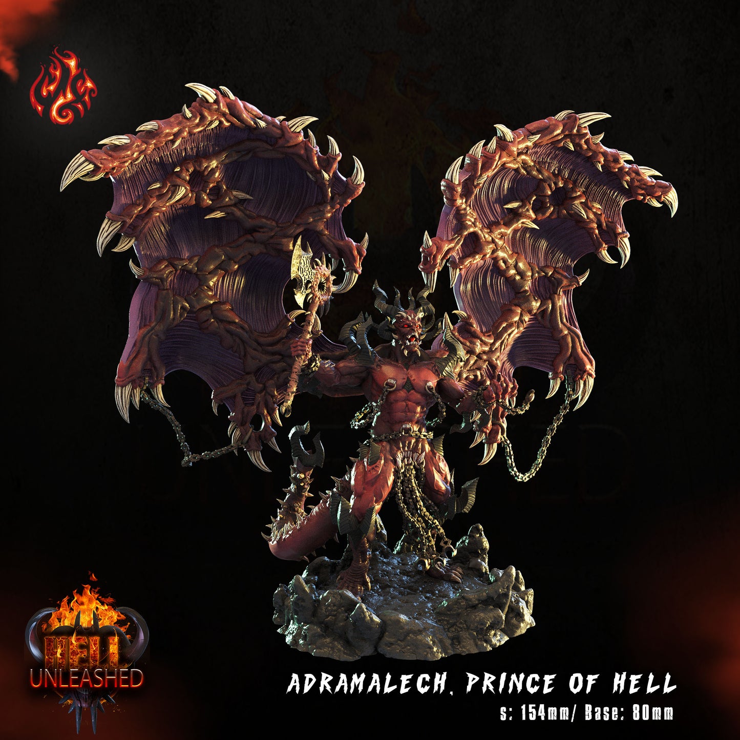 Adramalech, Prince of Hell - Hell Unleashed Series from Crippled God Foundry - Table-top gaming mini and collectable for painting.