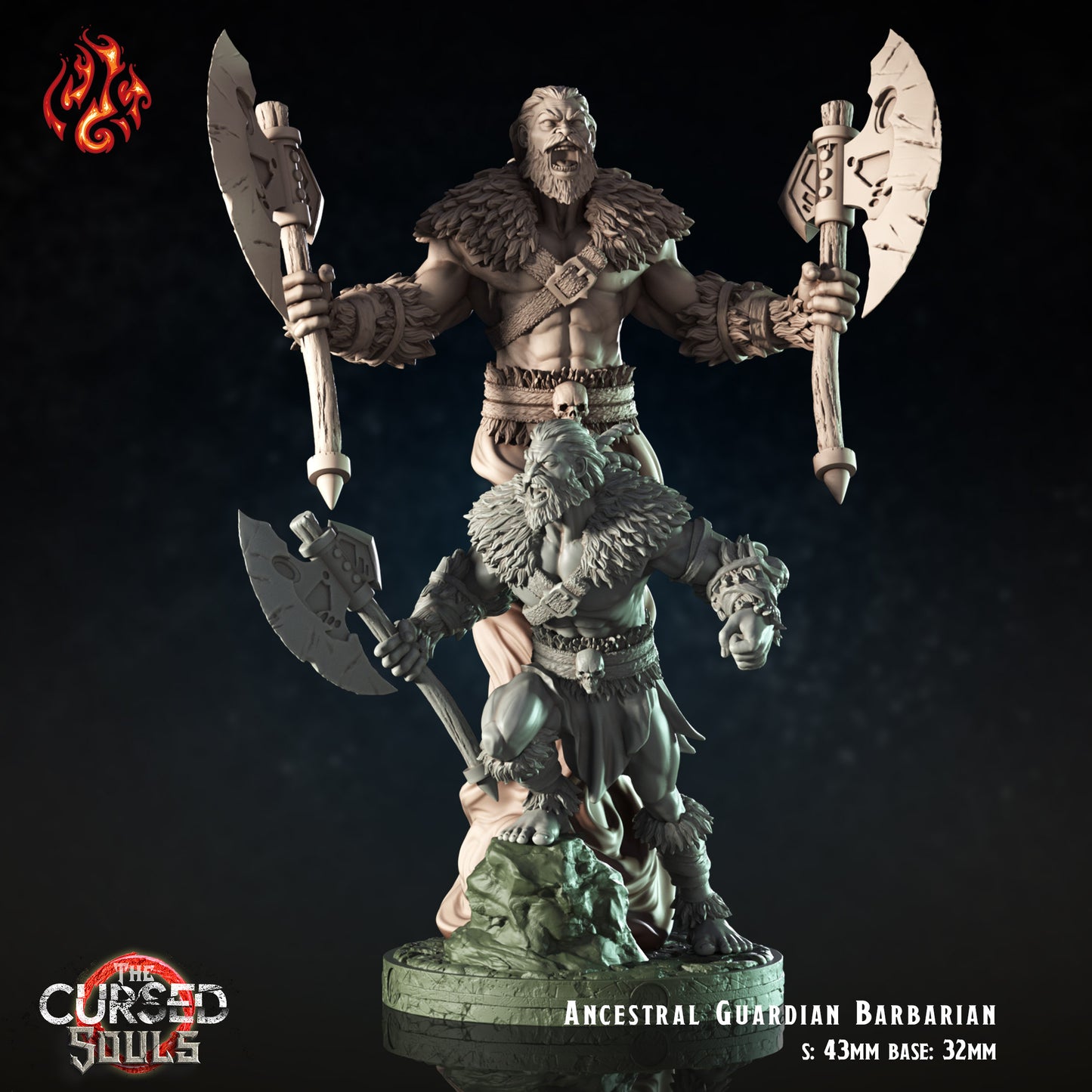 Ancestral Barbarian Guardian - The Cursed Souls - from Crippled God Foundry - Table-top gaming mini and collectable for painting.