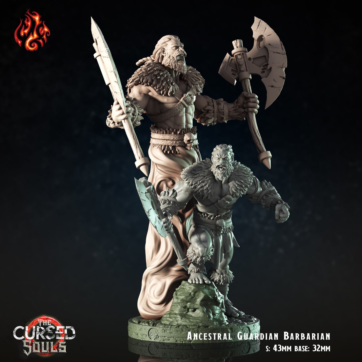 Ancestral Barbarian Guardian - The Cursed Souls - from Crippled God Foundry - Table-top gaming mini and collectable for painting.