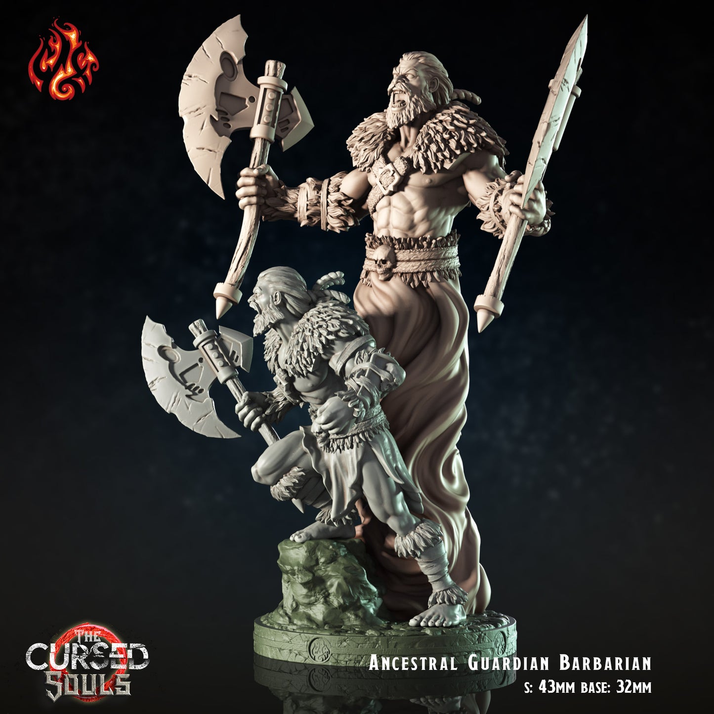 Ancestral Barbarian Guardian - The Cursed Souls - from Crippled God Foundry - Table-top gaming mini and collectable for painting.