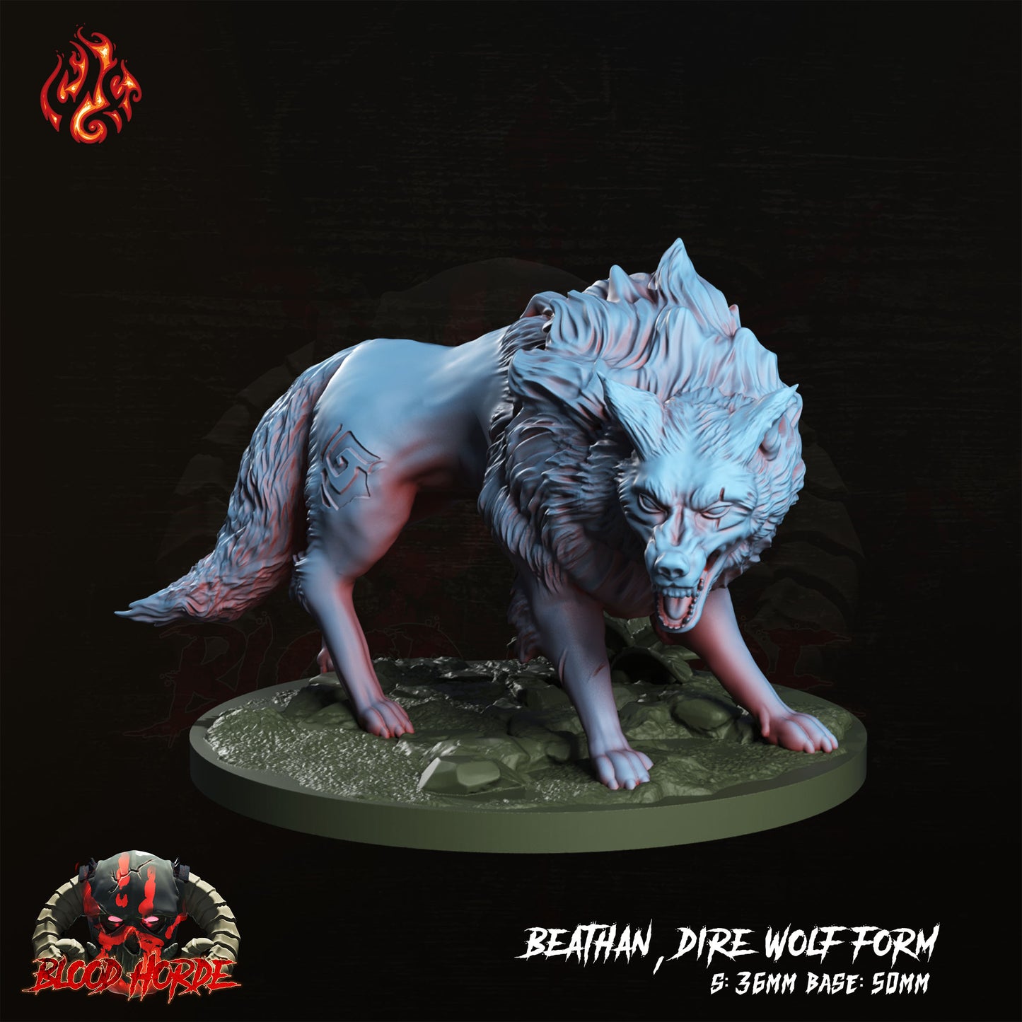 Beathan Dire Wolf Form - The Bloode Horde - from Crippled God Foundry - Table-top gaming mini and collectable for painting.