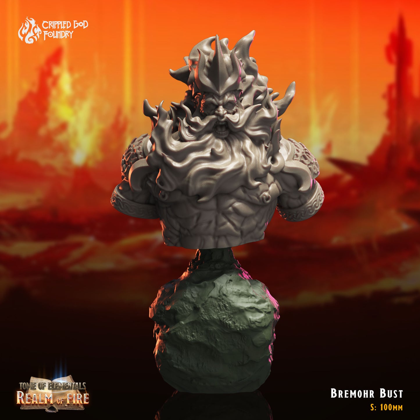 Tome of Elementals Realm of Fire - from Crippled God Foundry - Table-top gaming mini and collectable for painting.