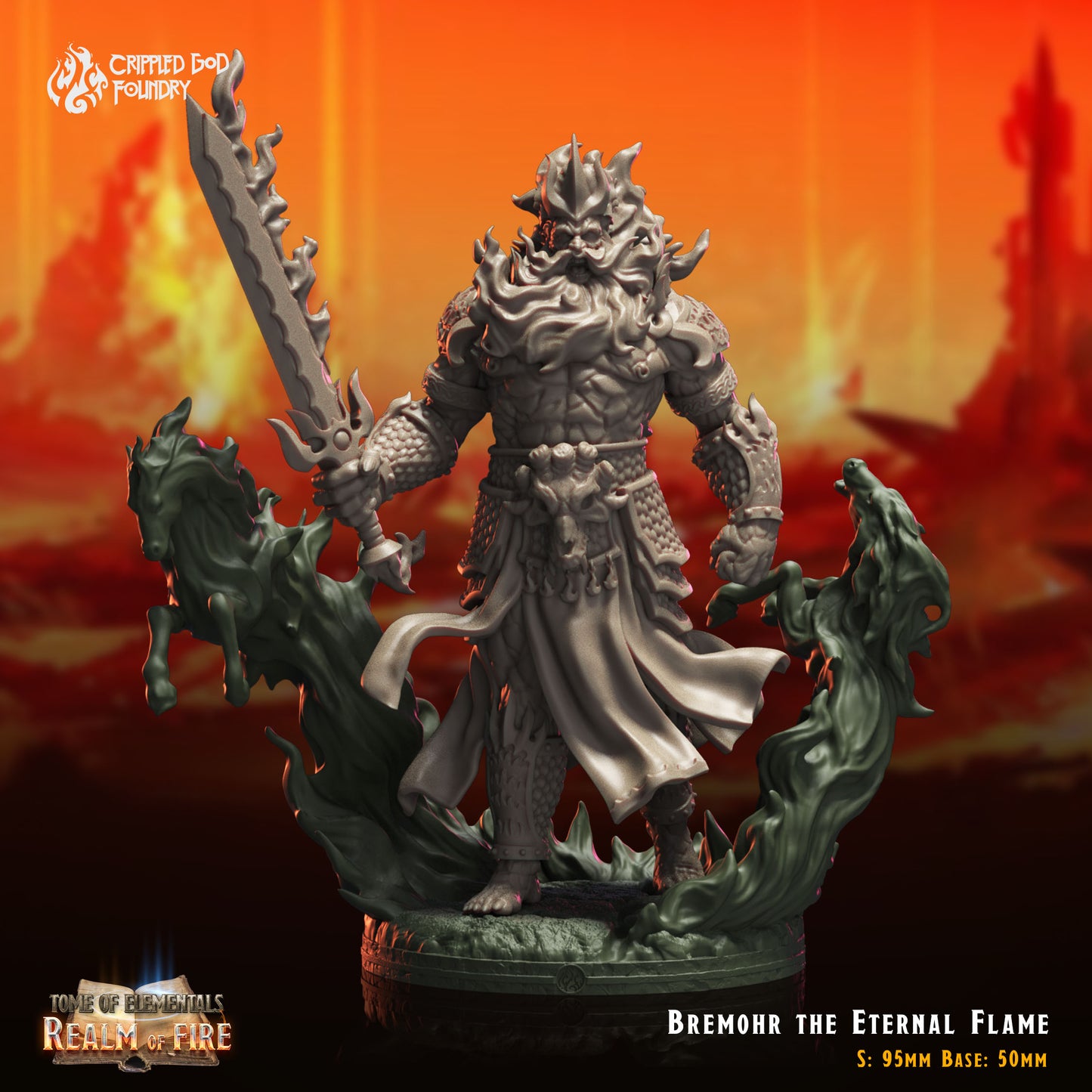 Tome of Elementals Realm of Fire - from Crippled God Foundry - Table-top gaming mini and collectable for painting.