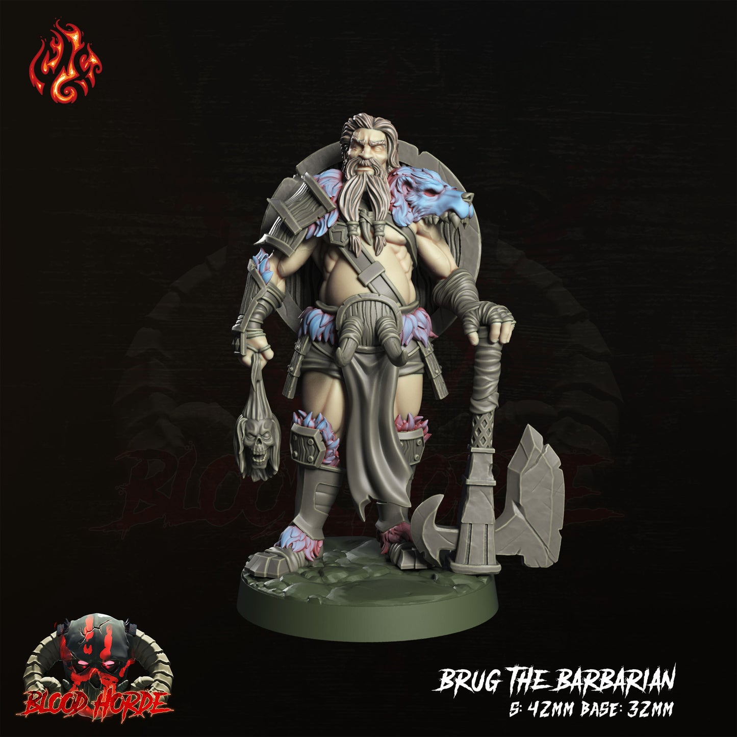 Brug the Barbarian - The Bloode Horde - from Crippled God Foundry - Table-top gaming mini and collectable for painting.