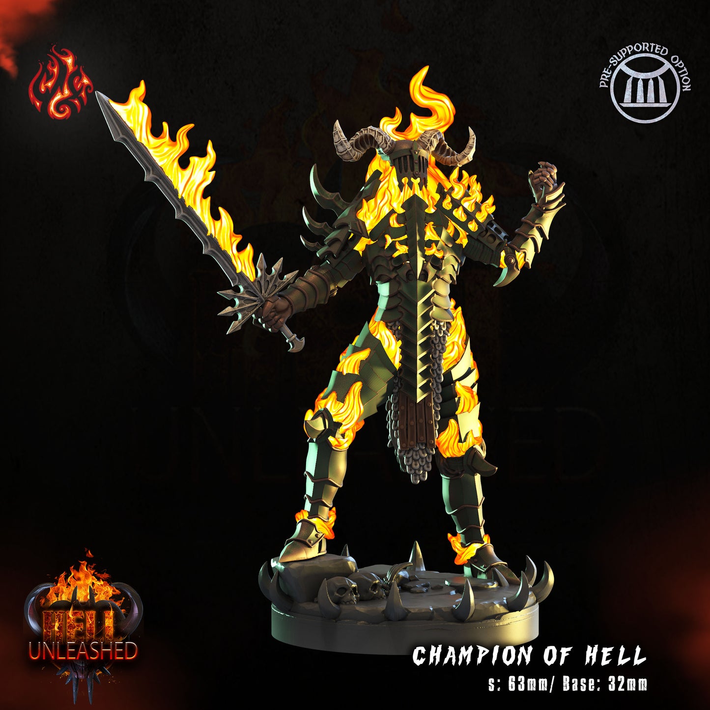 Champion of Hell - Hell Unleashed Series from Crippled God Foundry - Table-top gaming mini and collectable for painting.