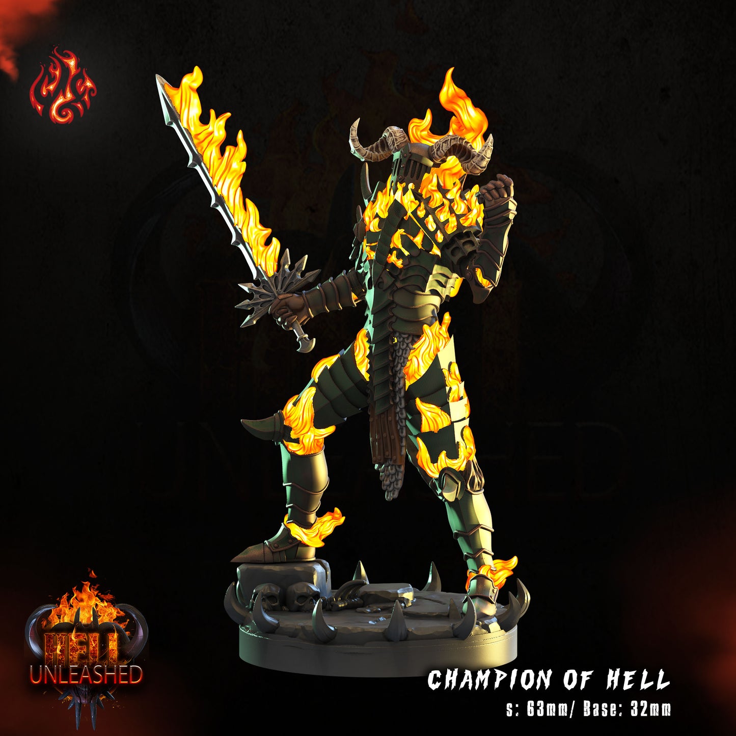 Champion of Hell - Hell Unleashed Series from Crippled God Foundry - Table-top gaming mini and collectable for painting.